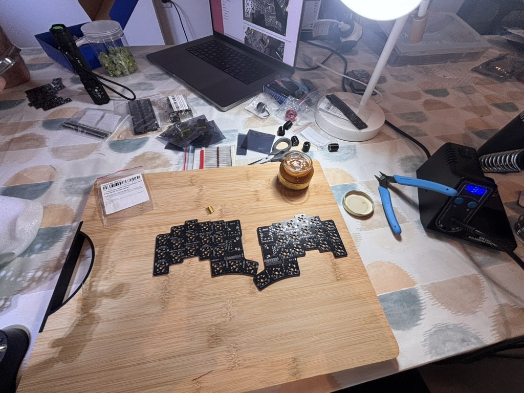 A table with different electrical components