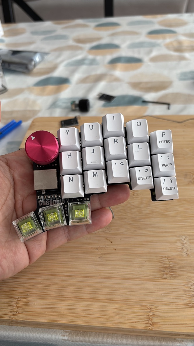 Half a slip keyboard with white and transparent keycaps