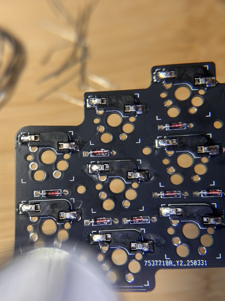 A closer view into the sockets and diodes soldered